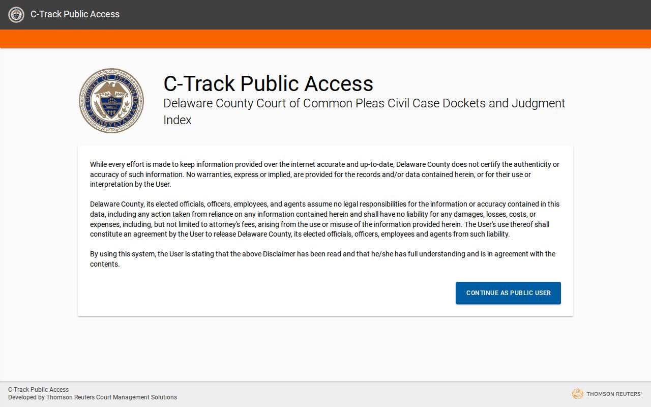 Delaware County resident lookup C-Track civil docket access