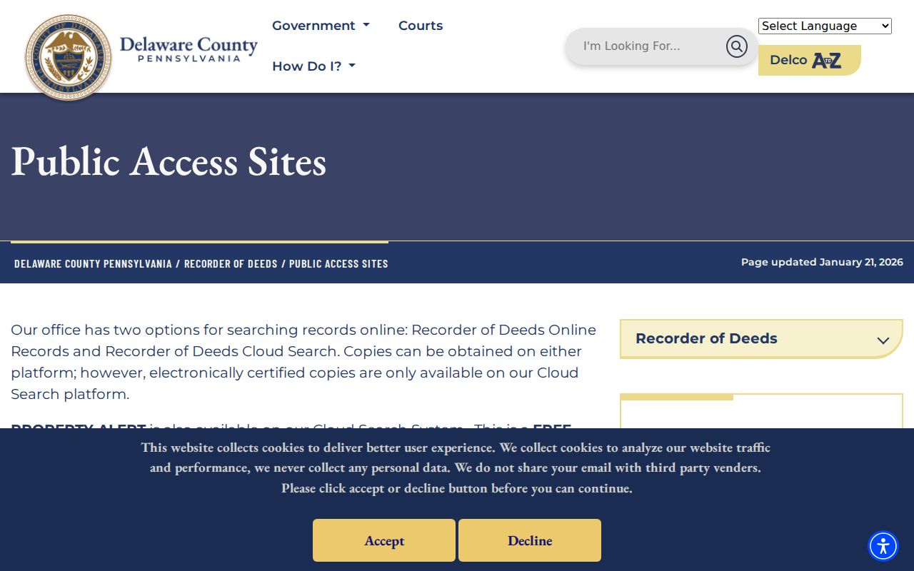 Delaware County residents directory Recorder public access options