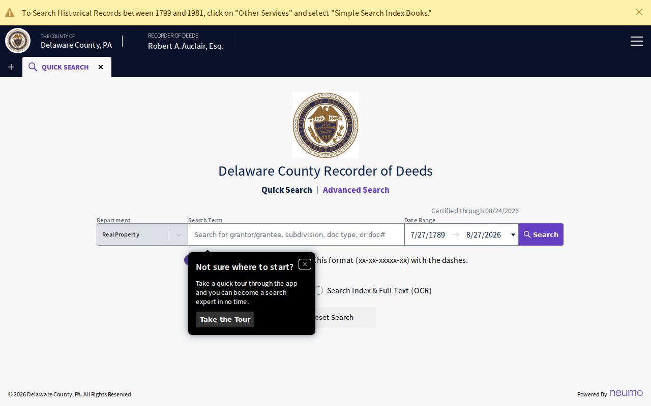Delaware County residents directory Recorder Cloud Search screen