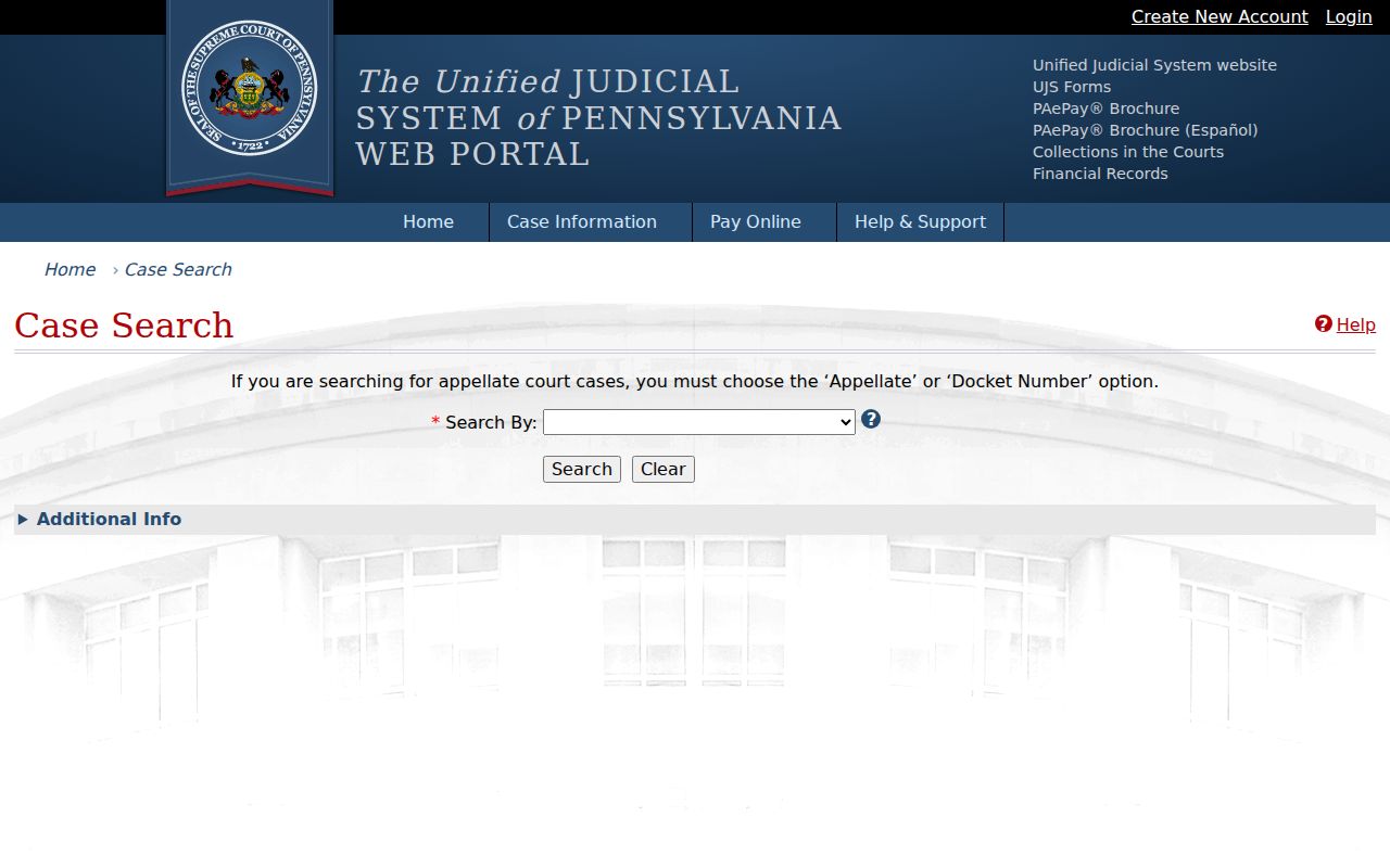 Delaware County resident lookup through Pennsylvania UJS case search